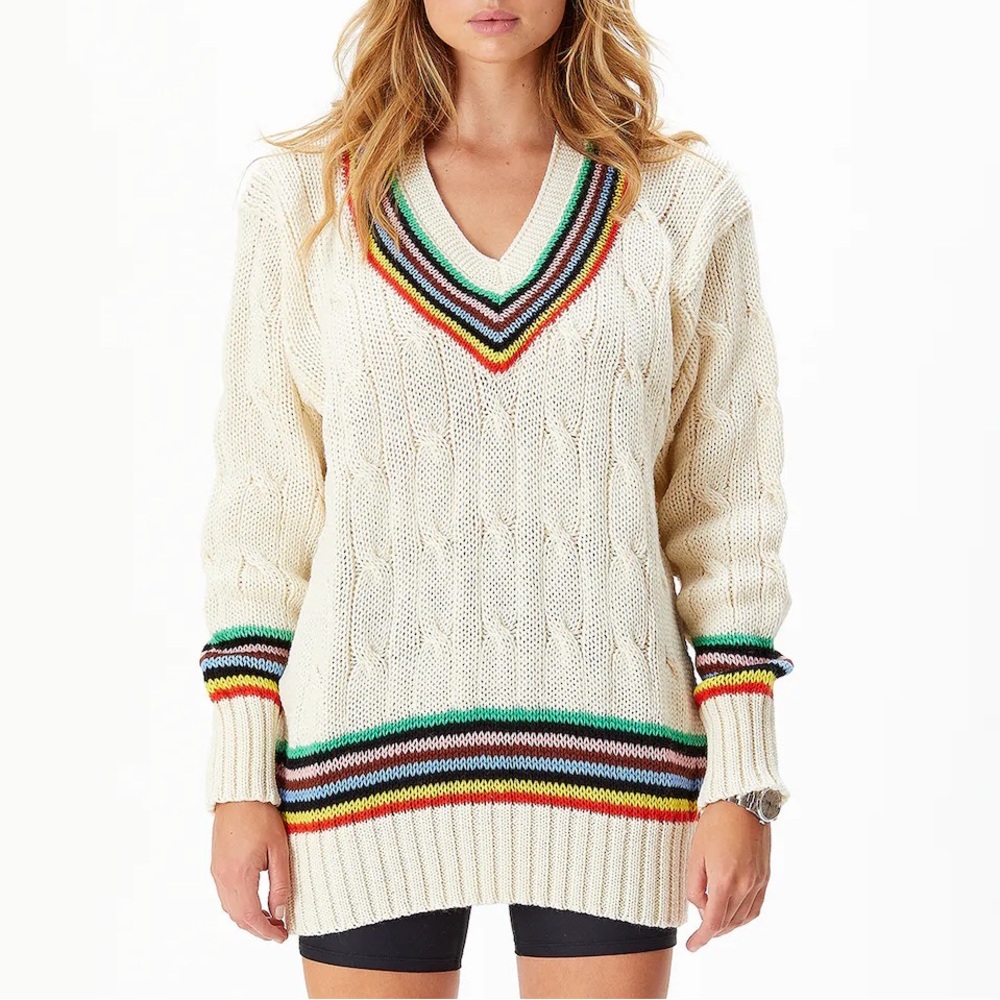 Rowing Blazers XTarget NEW Ltd Edition Croquet Rainbow Stripe Cable Knit Sweater
